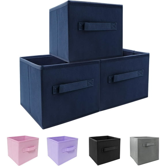Small Storage Bins,Collapsible Fabric Storage Organizer 9.0"x7.5"x7.5" 3 Pack,Mini Storage Box,fit for closet, living room, bookshelf, Kids clothes and toys storage and organization Blue