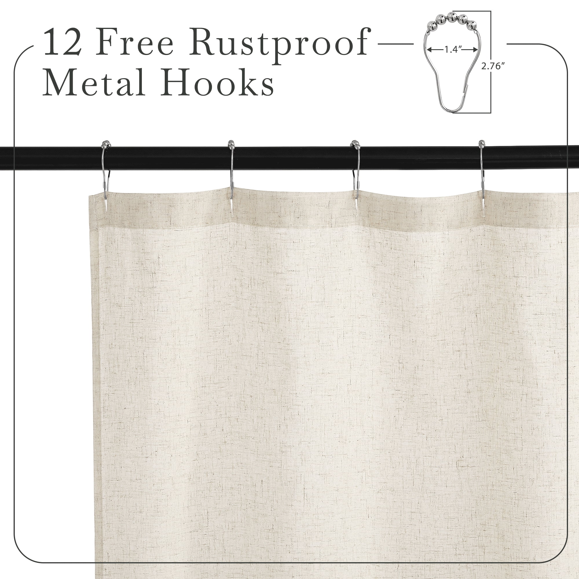 NICETOWN Natural Linen Shower Curtain for Bathroom Lightweight Waterproof Linen Blend Button Hole Semi Sheer Shower Curtains for Bathtub, 72"x72", Hooks Included