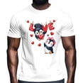 thumbnail image 2 of Camisetas para hombre, camiseta de algodón con cuello redondo y corazones de pingüino, manga corta para hombre, diseño romántico de animales para San Valentín., 2 of 8