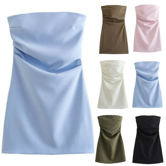 SMihono Womens Satin Silk Backless Strapless Mini Dress Sexy Low Back Tube Club Party Dress for Women High Waisted Sleeveless Party Dress Army Green S