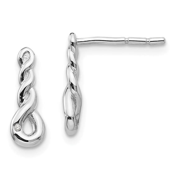 Sterling Silver White Ice Twisted Diamond Post Earrings - .01 dwt - Measures 12x5mm Wide