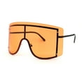 thumbnail image 3 of Oversize Wrap Shield Rimless 80s Funky Sunglasses Black Orange, 3 of 4