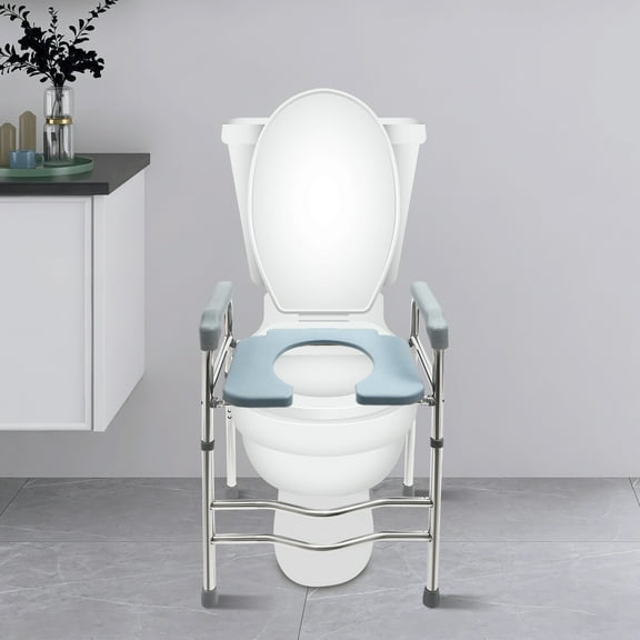 25.2-29.13in Raised Toilet Seat Riser w/ Arms For Elderly Handicap Bathroom