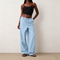thumbnail image 2 of Sewkxo Womens Linen Palazzo Pants Drawstring Elastic Waist Casual Wide Leg Trousers with Pockets,Light Blue S, 2 of 5