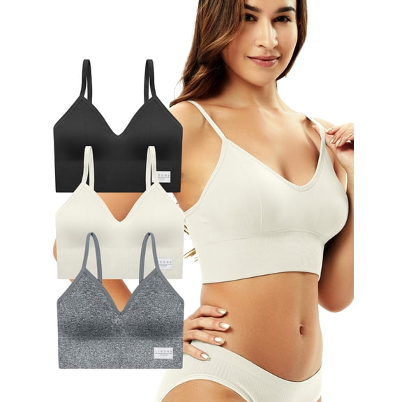 Livona 3 Pack Sports Bras for Women- Wireless Soft Workout Bra, Padded Fitness Bralette, Comfort Crop Cami Tank S-XXL
