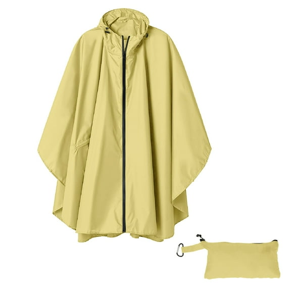 Prolriy Rain Ponchos for Adults Unisex Solid Color Hooded Zippered Poncho Shawl Ponchos Adult Yellow One Size