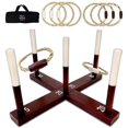 thumbnail image 1 of SWOOC Games - Rustic Ring Toss Game (All Weather) - Easy Setup & Extra Games Included - Outdoor Ring Toss Game for Adults and Kids - Yard Activity For Adu, 1 of 5