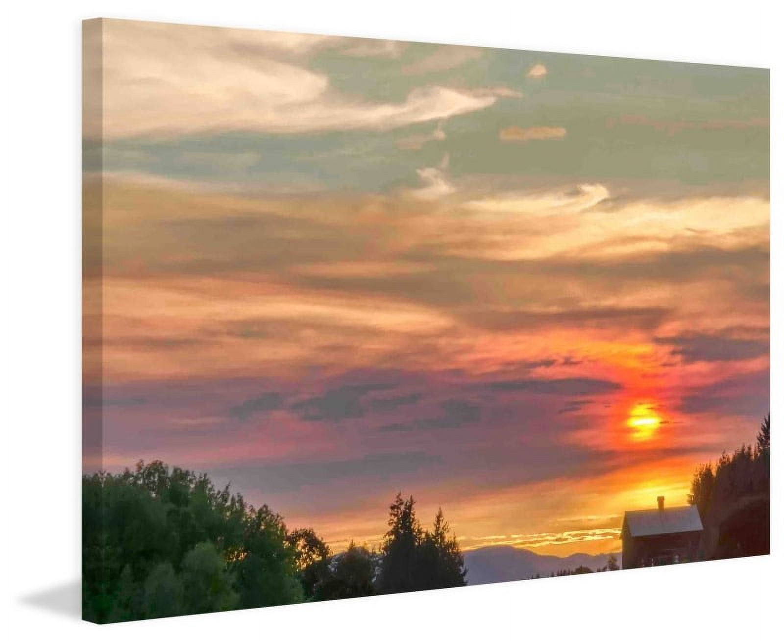 "Barn on the Ridge at Sunset" Painting Print on Wrapped Canvas