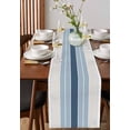thumbnail image 2 of Grey Blue Stripes Burlap Cotton Table Runner 13x120 Inches Long, Country Modern Gradient Lines Art Farmhouse Table Runners, Outdoor Dining Tablecloths Decor for Baby Shower/Party/Wedding, 2 of 6