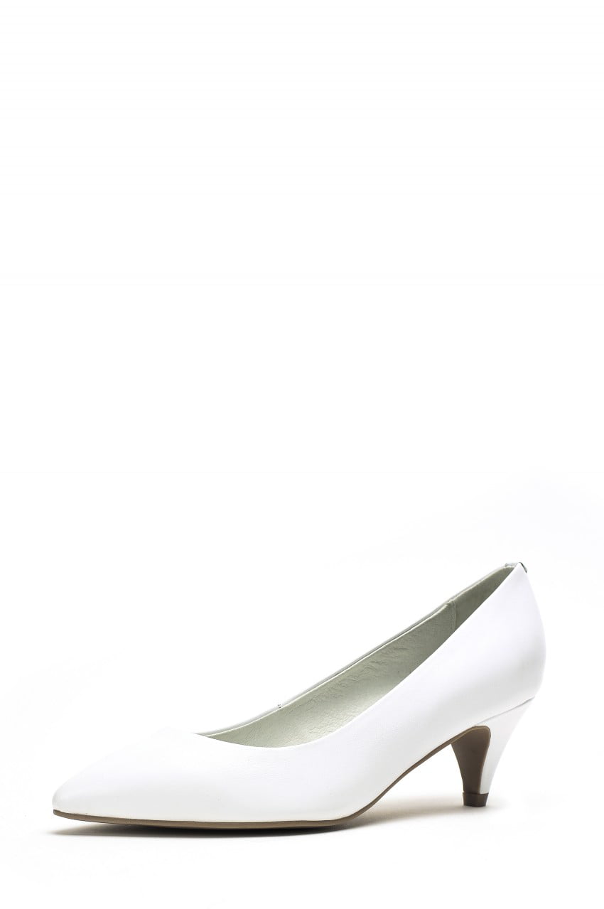 white leather kitten heel pumps