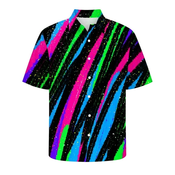 Dianli Mens T-Shirts Button Down Rainbow Graphic Loose Fit T Shirts Lapel Collar Short Sleeve Tee Tops for Man Athletic Preppy Style Shirts for Office Casual Multicolor XXXL