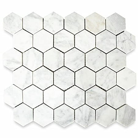 Carrara White Marble, 4 Inch Hexagon Floor Tile White