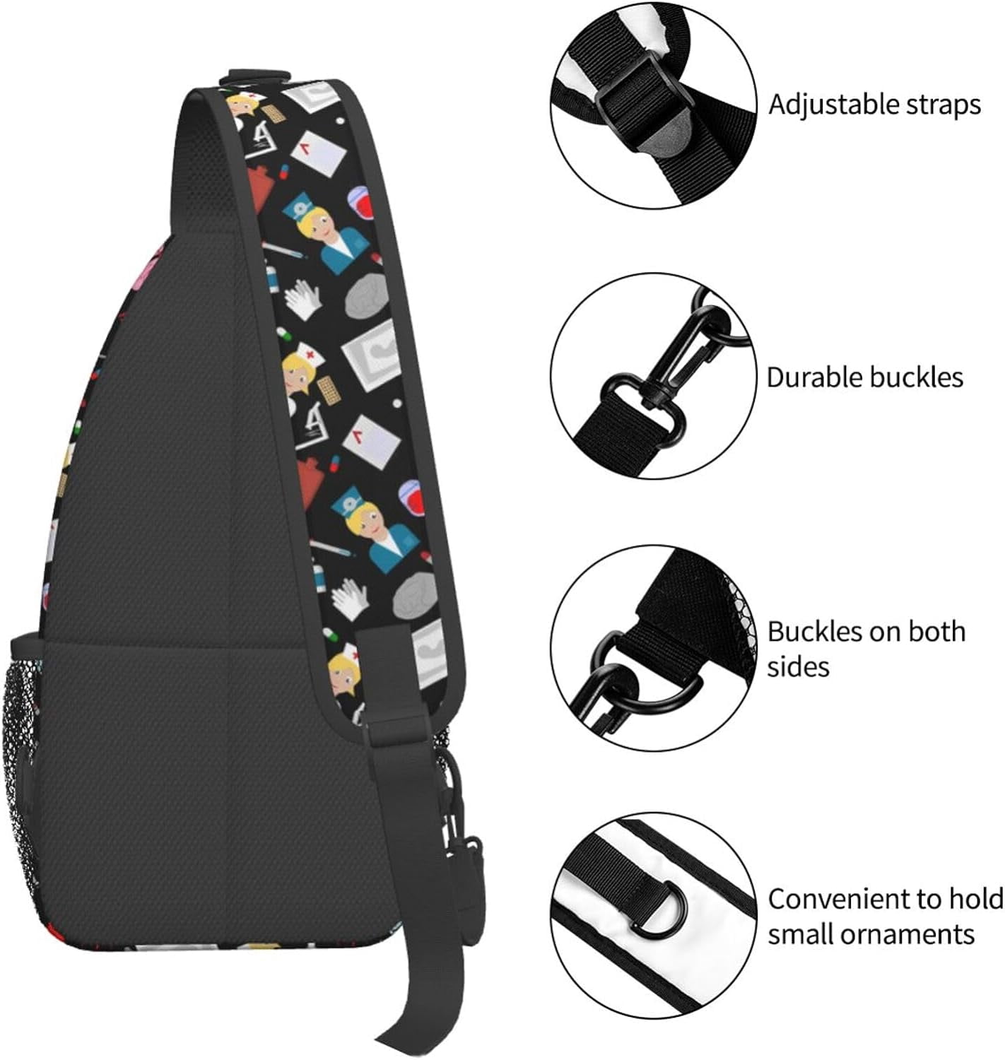 Nurse Medical Theme Sling Bag Crossbody Hiking Travel Chest Bags Backpack Shoulder Daypack for Women Men