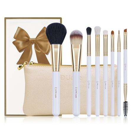 Pure Kabuki Brush - DUcare 8Pcs Makeup Brushes Set Kabuki Foundation Blending Blush Eyeshadow Face Lip Brush Kits with Case Bag, Gloden