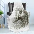 thumbnail image 4 of Eagle Soft Flannel Fleece Throw Blanket, Illustration of Eagle Wildlife Predator Bird Power Portrait Monochromic Art Print, Cozy Plush for Indoor and Outdoor Use, 60" x 80", Black White, by Ambesonne, 4 of 5
