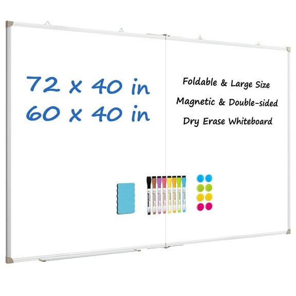 Large Dry Erase White Board Double Sided Magnetic Foldable Whiteboard 40"x60" with Aluminium Frame Wall Mounted Folding Message Presentation Board