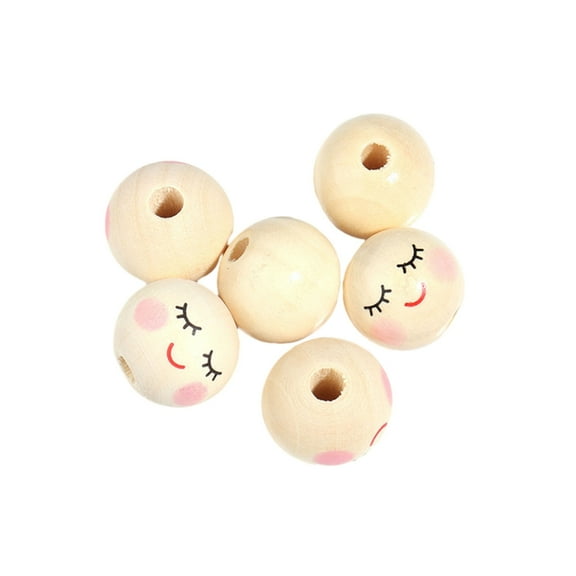 60Pcs Wooden Craft Bead Smiling Face Bead 20mm Wooden Bead for Jewelry Making Gift Bag Drawstring Keychain DIY Crafts