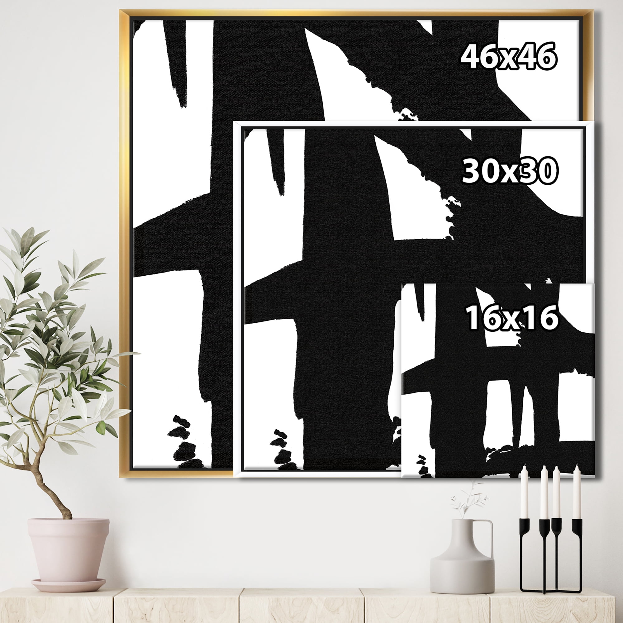 Designart ' Black & White Crossing Paths II ' Modern & Contemporary Framed Canvas