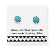 5mm Genuine Green Turquoise Stud Earrings, 925 Sterling Silver, Authentic New Mexico Indigenous Tribe Handmade, Nickel Free