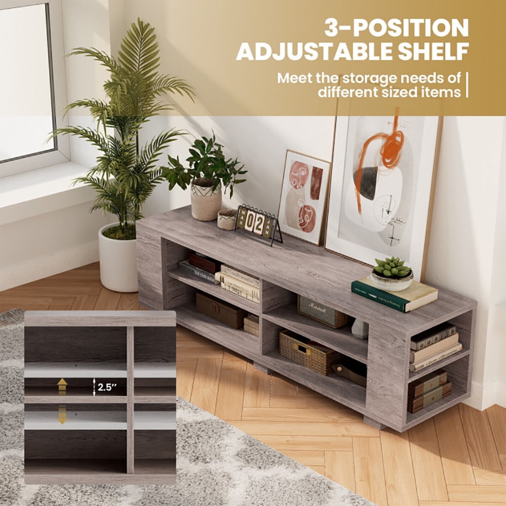 Finihen TV Stand, TV Cabinet, Modern Wood Storage Console Entertainment Center, Media Entertainment Center with Storage, for Living Room, Bedroom, Gray