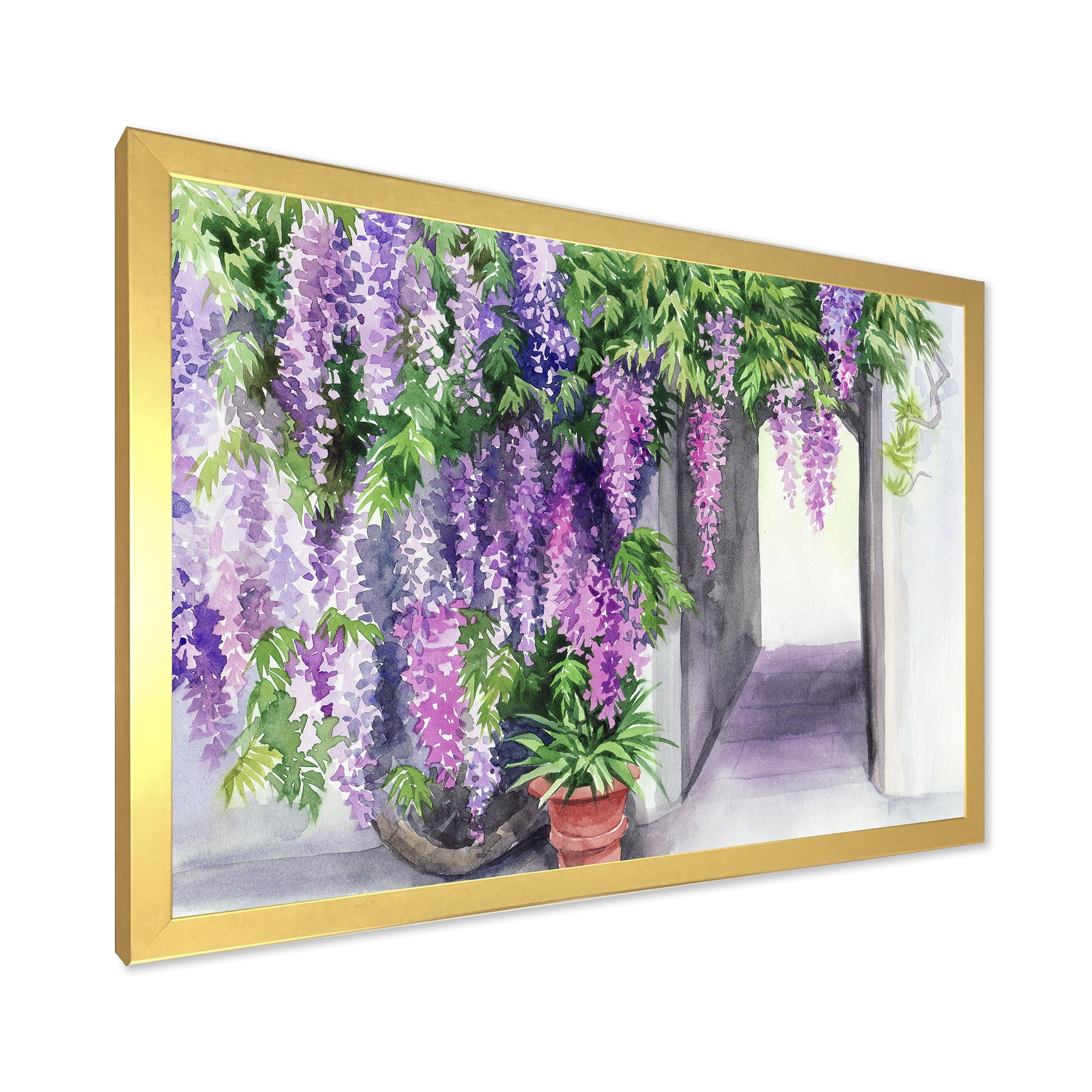 Designart 'Purple Wisteria Blossom' Traditional Framed Art Print