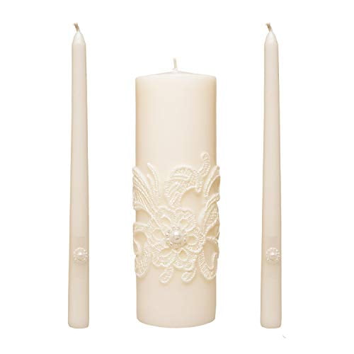 Hosley 11.50 Inch High White Wedding Unity Candle Set Includes 1 Pillar and 2 Taper Candles Great for Weddings as Well as Special Events and Emergency