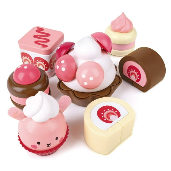Hape: Strawberry Dessert Set - Pink Cute Food Toy, Build & Assemble Cupcakes & Dessert, Kitchen Food, Baking Pretend Playset, Toddlers & Kids Ages 2 