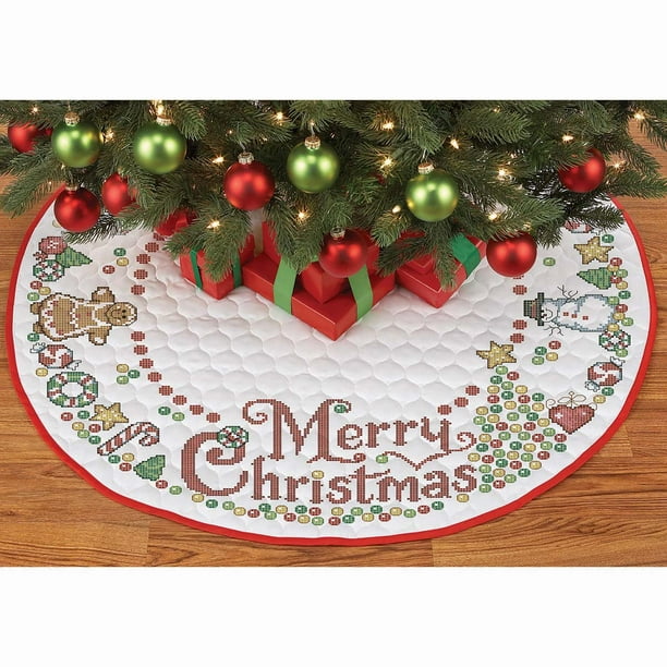 Herrschners® PreQuilted Gumdrop Christmas Tree Skirt Stamped Cross