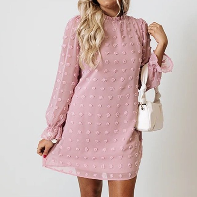 Vestido de lunares dulces para mujer, vestido de manga larga para mujer, vestido suelto para mujer, vestido de manga larga, diseño revolucionario
