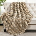 thumbnail image 6 of Home Soft Things Thick Stripe Faux Fur Throw Blanket with Micromink Back, Luxury Soft Cozy Plush Fluffy Fuzzy Reversible Thick Warm Throw Blanket, 50x60 inches, Brown, 6 of 12