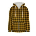 thumbnail image 6 of QQAMB Women's Winter Coat Sherpa Lined Plaid Flannel Jacket Full Zipper Hooded Flannel Shirt Jacket Warm Shacket Yellow L, 6 of 6