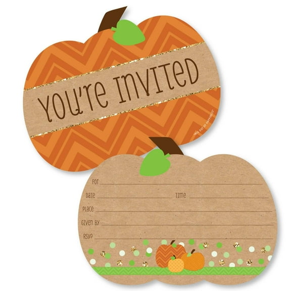 Big Dot of Happiness Pumpkin Patch - Shaped Fill-in Invitations - Fall, Halloween or Thanksgiving Party Invitation Cards with Envelopes - Set of 12