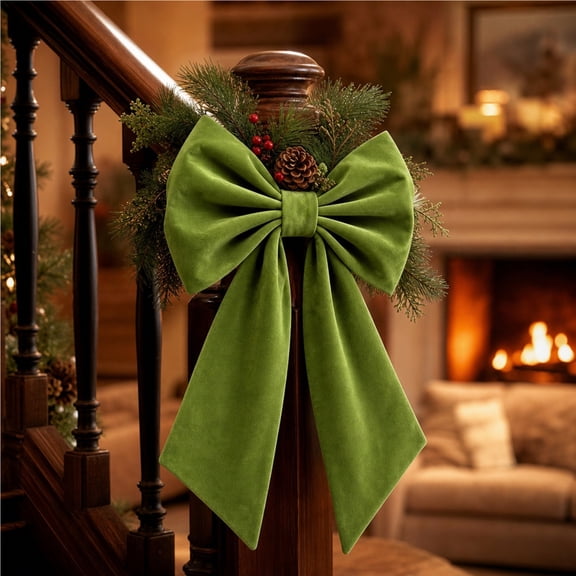 WDOBM Christmas Decorative Bows, Green Velvet Christmas Tree Topper Bow Large Holiday Decor, Christmas Tree Bow, Velvet Christmas Bows for Home Decor Indoor
