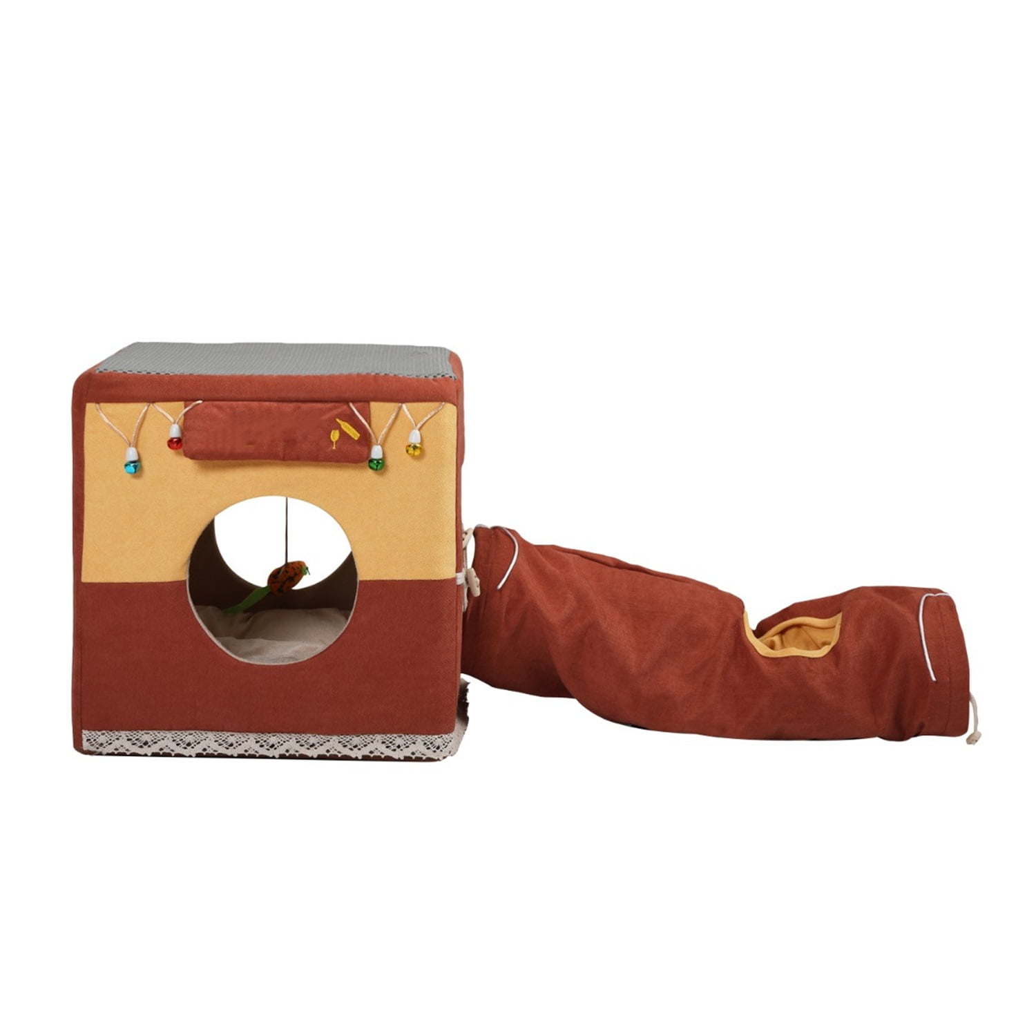 Pefilos 19" Cat Tunnel Toys for Indoor, Collapsible Cat Cube, Kitty City Cat Bed House, Play Kennel, Brown Pefilos 19" Cat Tunnel Toys for Indoor, Collapsible Cat Cube, Kitty City Cat Bed House, Play Kennel, Brown