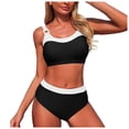 thumbnail image 2 of Duqingm Bikini Women's Bikini Sets Two Piece Swimsuit V Neck Halter Back Self Tie Low Rise Bottom Black,L, 2 of 7