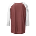 thumbnail image 5 of 3/4 Length Sleeve Womens Tops Trendy Casual Patchwork Color Block Shirts Crew Neck Blouses Loose Fit Tshirts Fall Winter Ladies Going Out Tops, 5 of 5