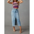 thumbnail image 2 of Women'S Jean Skirt Stretch High Waisted Frayed Raw Hem A Line Denim Midi Skirt with Pockets Light Blue S, 2 of 7