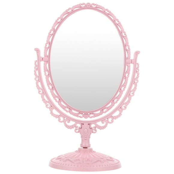 Mapeador de tocador de mesa Espejo de maquillaje de aumento de doble cara con rotación de 360 grados (ovalado, rosa)