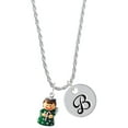 thumbnail image 1 of Delight Jewelry Resin Green Angel Holding Candy Cane Silvertone Script Initial Disc - B - Charm Necklace, 20"+3", 1 of 4