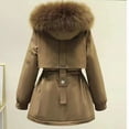thumbnail image 4 of Vedolay Parka Jacket Women Button Plush Tops Hooded Loose Cardigan Winter Jacket Coffee,3XL, 4 of 4