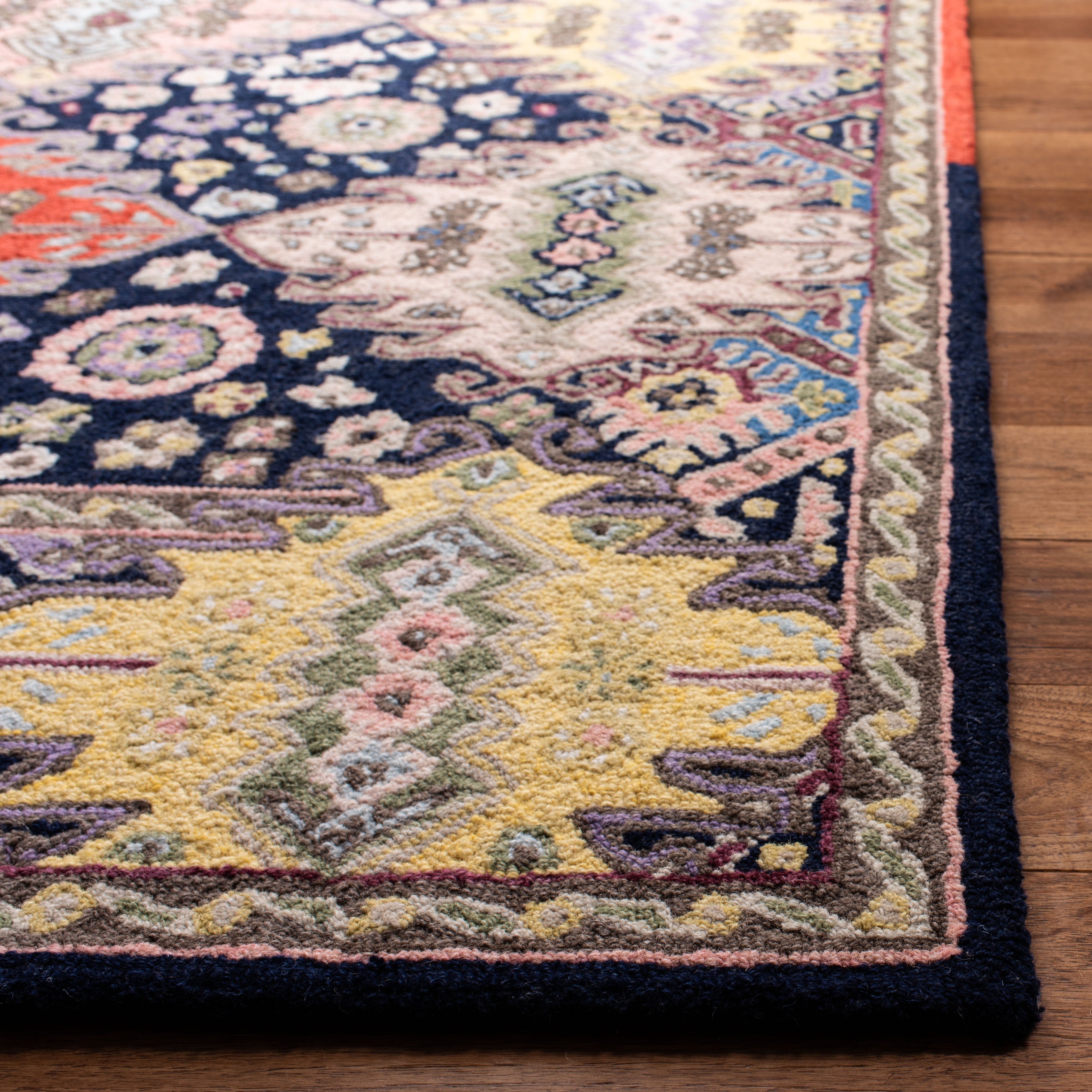 SAFAVIEH Bellagio Caolan Floral Wool Runner Rug, Navy/Sage, 2'3" x 7'
