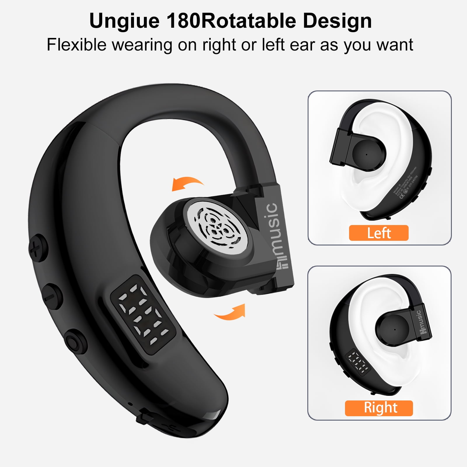Hmusic 20H Wireless Headset, Bluetooth 5.4 with Noise Cancelling Mic and Pure-HD Sound, Open-Ear Comfort Earpiece for Driving, Work, Transcription