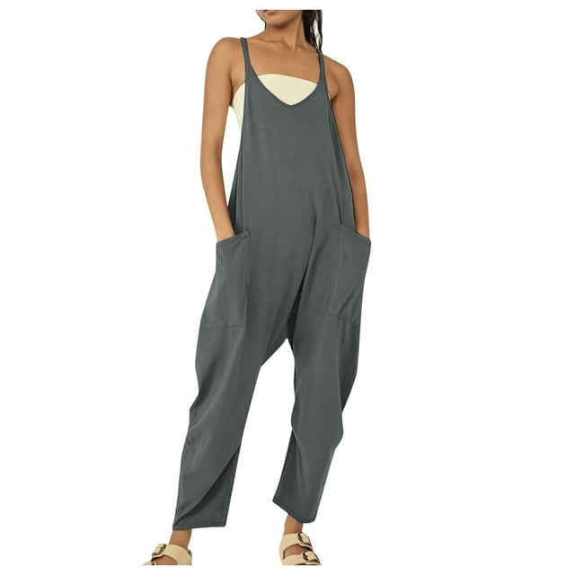 Womens Square Neck Sleeveless Jumpsuit - Ribbed Training Outfit - Polyester Solid Color - All Seasons - S-XXL Sizes