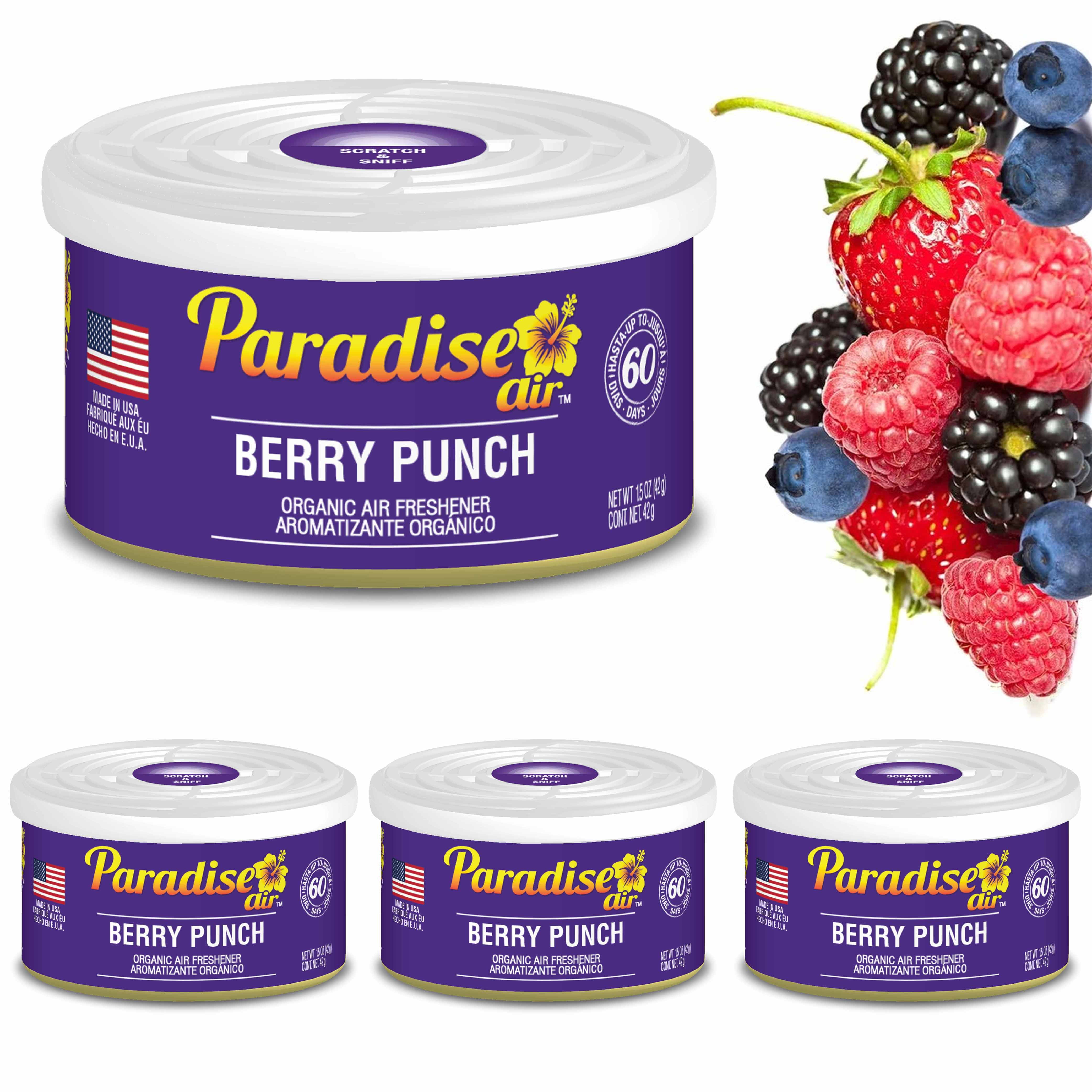 4 Pc Paradise Organic Air Freshener Berry Punch Scent Fiber Can Home