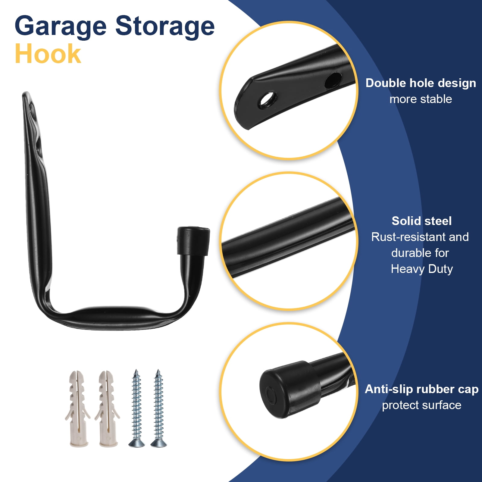 Uxcell 10pcs J shaped Garage Storage Hooks 4.5" x3.5" Anti-Rust J Utility Hanger for Hanging Bicycle Cords Tools, Black
