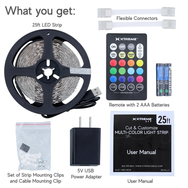 Xtreme Lit 25ft Indoor LED Strip Lights Kit, Multicolor LED Lights