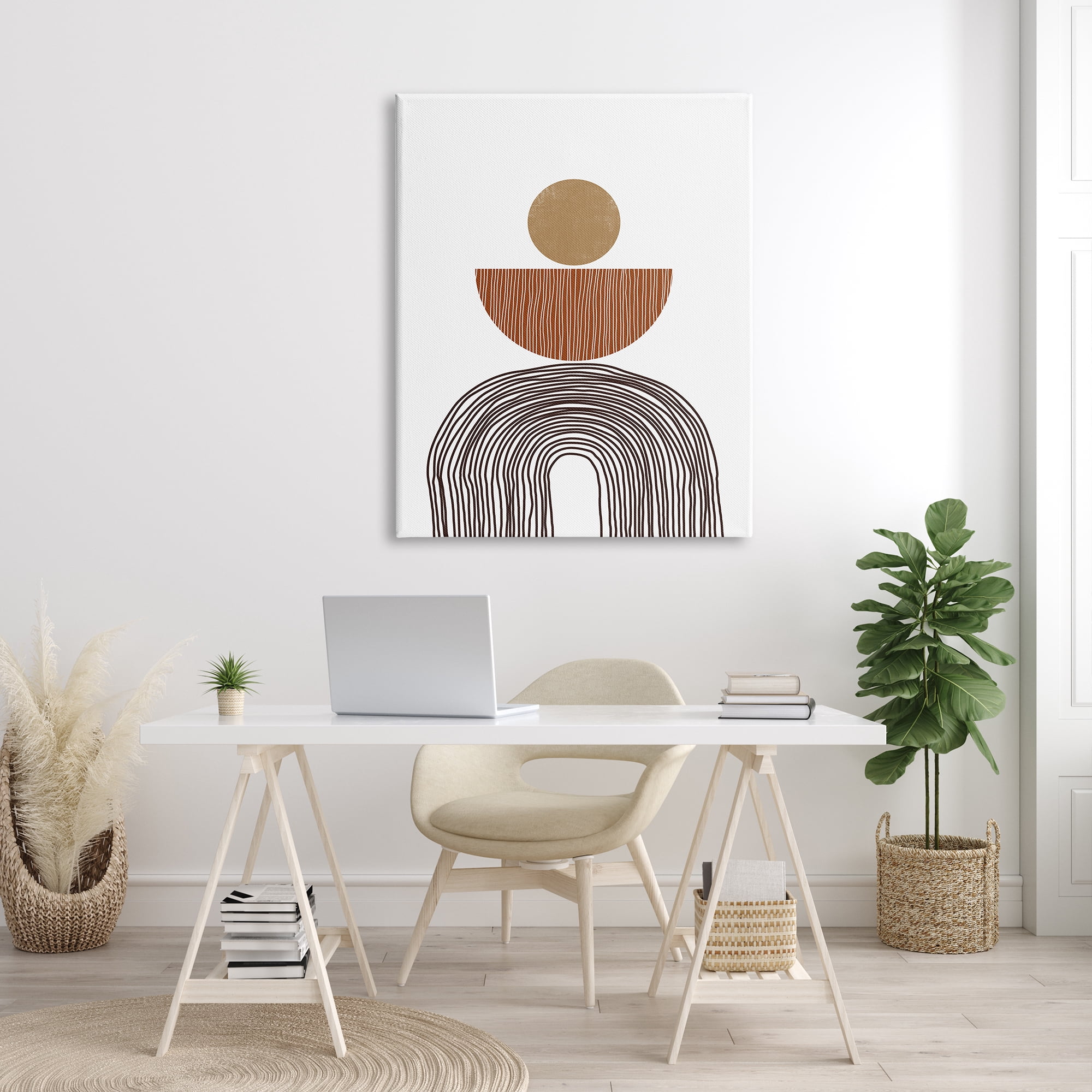 Stupell Indtries Boho Shapes Stacked Abstract Round Curves Brown White,36 x 48,Design by JJ Design Hoe LLC