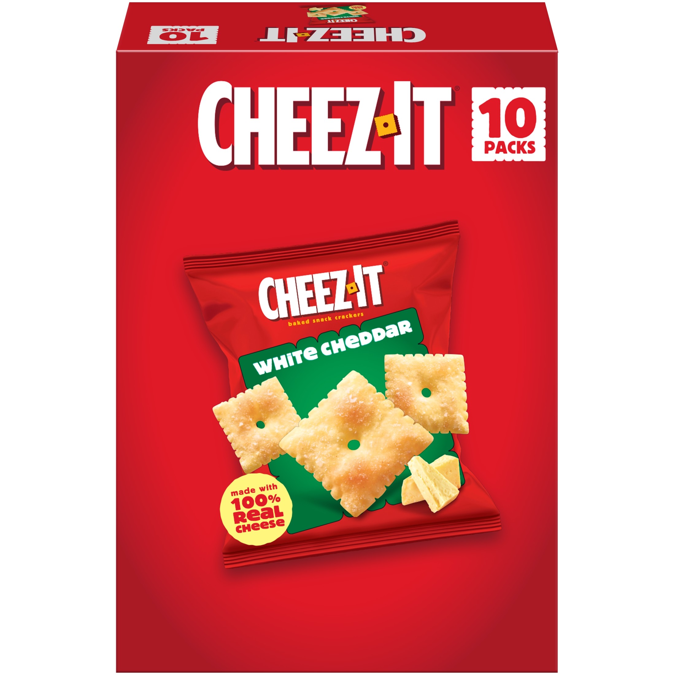 Cheez-It White Cheddar Baked Snack Crackers, Lunch Snacks, 10 Count