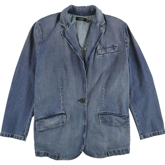 Ralph Lauren Womens Denim One Button Blazer Jacket, Blue, 8