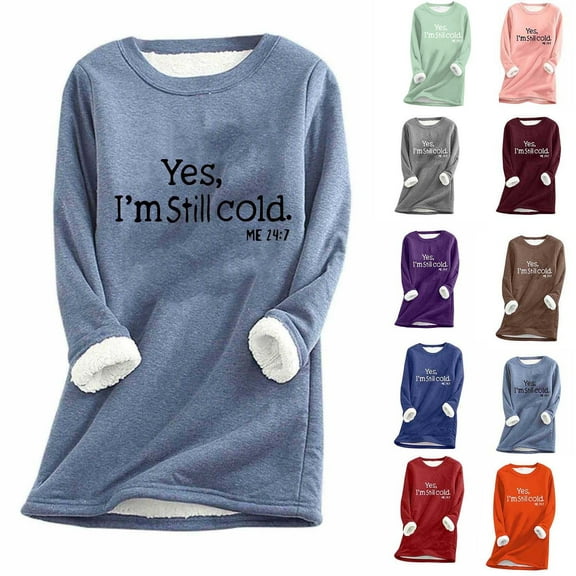 Feancey Women's Sherpa Lined Sweatshirts Casual Letter Print Fleece Tunic Tops Winter Thick Warm Crewneck Pullover Cozy Thermal Loungewear Pajamas Brown S